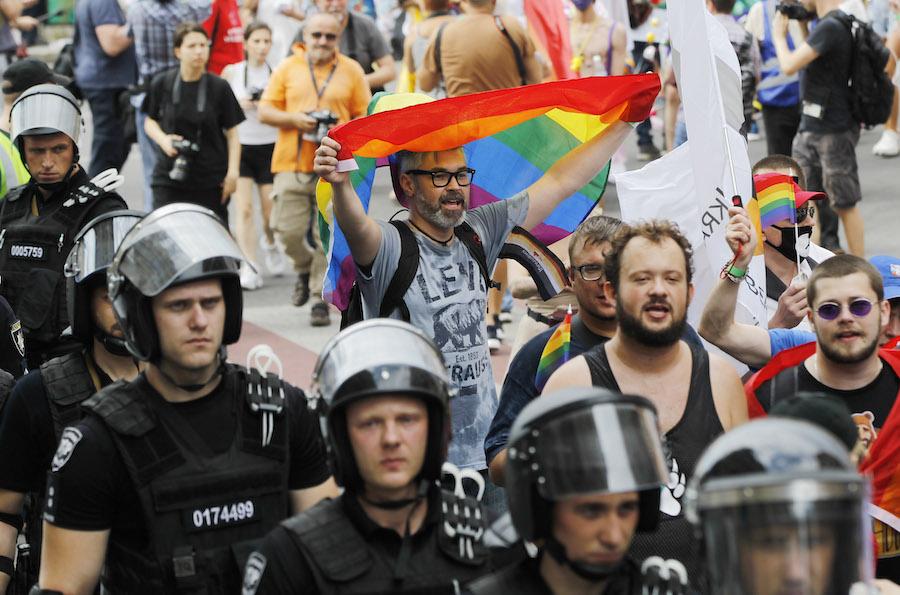 Participants and security at Kyiv's LGBT pride march Participants and security at Kyiv's LGBT pride march